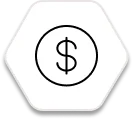 A dollar icon inside a circle on a hexagon.
